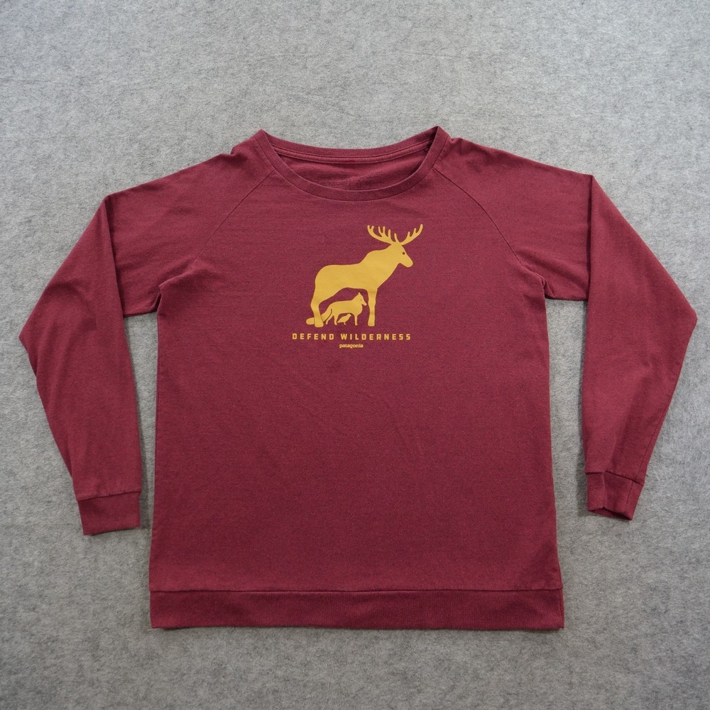 Patagonia Shirt Mens Medium Red Defend Wilderness Responsibili-Tee Long Sleeve